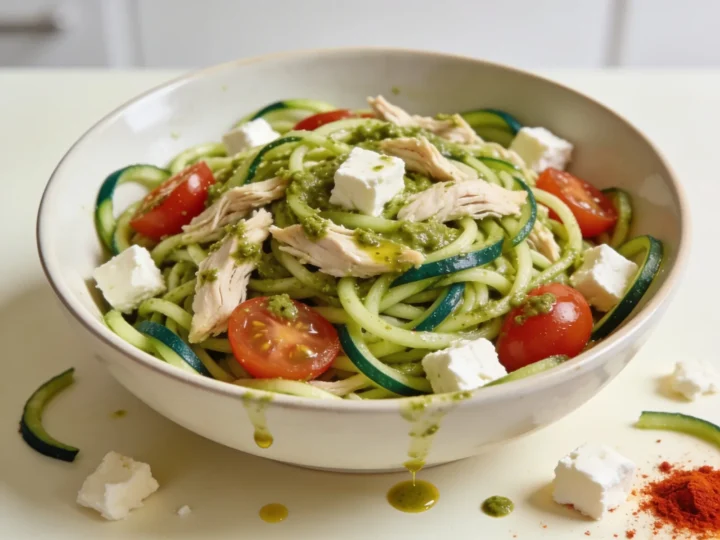 Makaron z cukinii z kurczakiem i pesto
